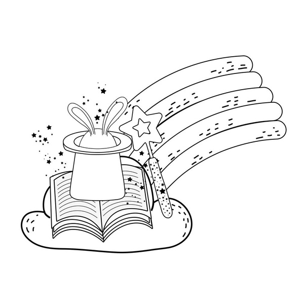 Fairytale magische hoed met konijn oren en boek - Vector, afbeelding
