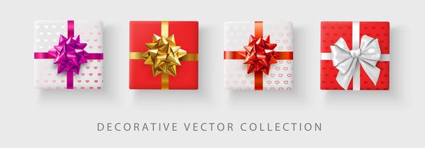 Set von dekorativen Geschenken mit Herzen und Satinschleife isoliert auf wh - Vektor, Bild