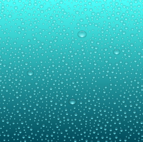 Groene achtergrond met realistische water druppels of bubbels. - Vector, afbeelding