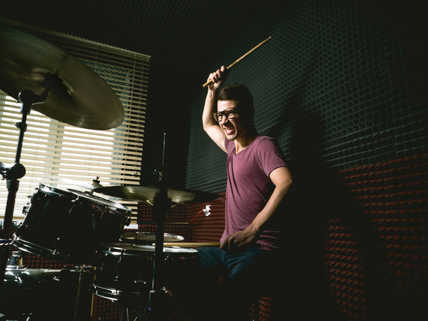 Drummer in recording studio - Фото, зображення