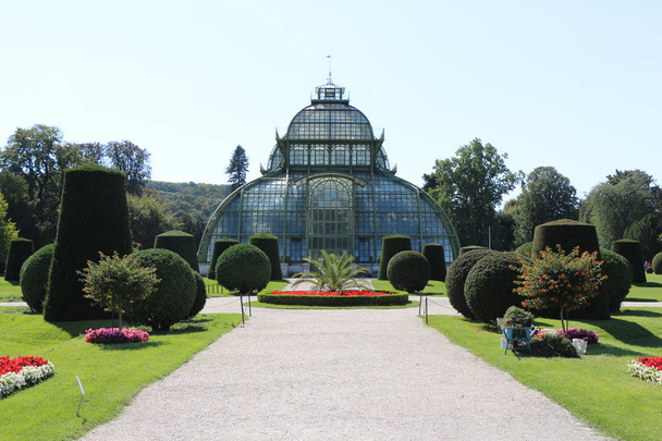 Botanik bahçesinde sera. Retro sera binası. Viyana, Avusturya - Fotoğraf, Görsel