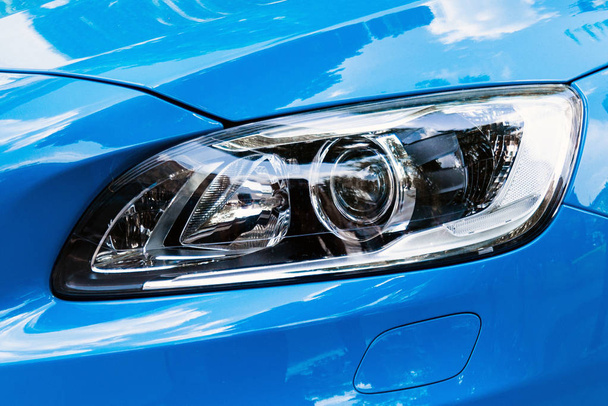Modern car headlight, Blue car exterior detail - Photo, Image