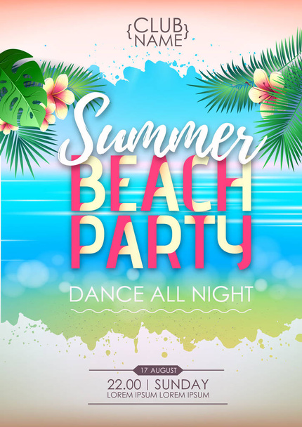 Sommer Disco Cocktail Beach Party Poster. Sommerplakat mit Schriftzug. - Vektor, Bild