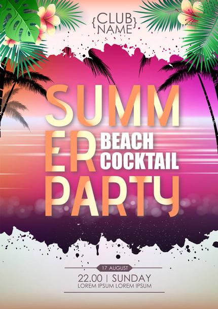 Summer disco cocktail beach party poster. Lettering summer poster. - Vektör, Görsel