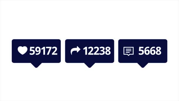 Comments, likes, follower counter reducing quickly, animation with user interface, social networks concept. Animation. Blue counting icons for social media on white background. - Footage, Video