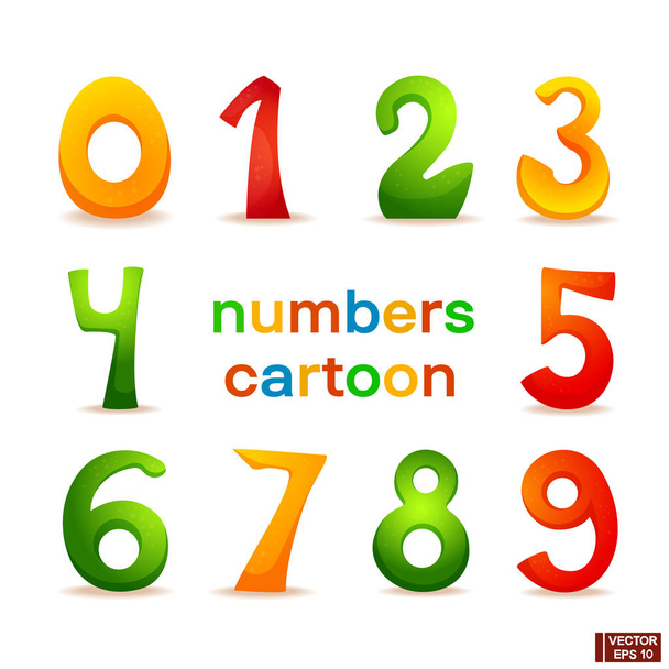 Set of colored cartoon numbers. - Vector, Imagen