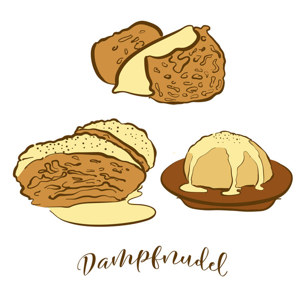 Dampfnudel ekmeğinin renkli çizimleri - Vektör, Görsel