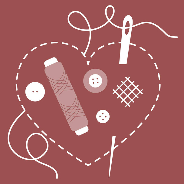 Needle and thread. Sewing needle and thread with buttons - vector