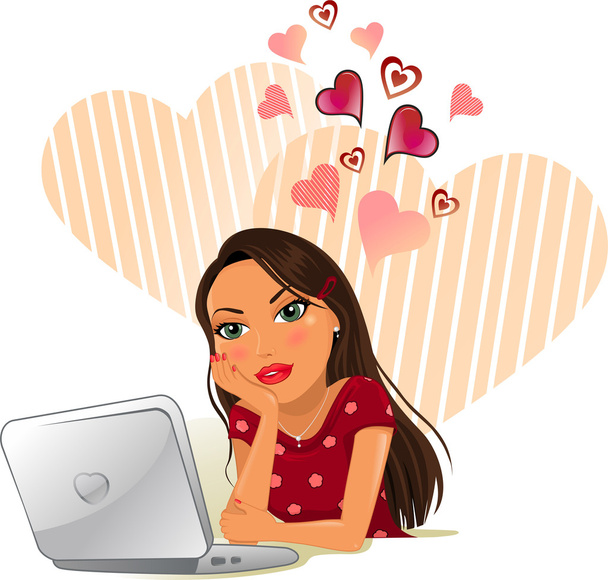 Дівчина закохана онлайн
 - Вектор, зображення