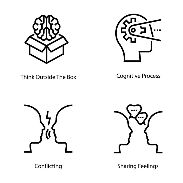 Inspiration and Brain Line Icons - Vector, Image