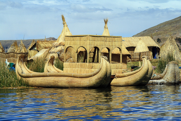 pływające i turystyczny wyspy jezioro titicaca, peru - Zdjęcie, obraz