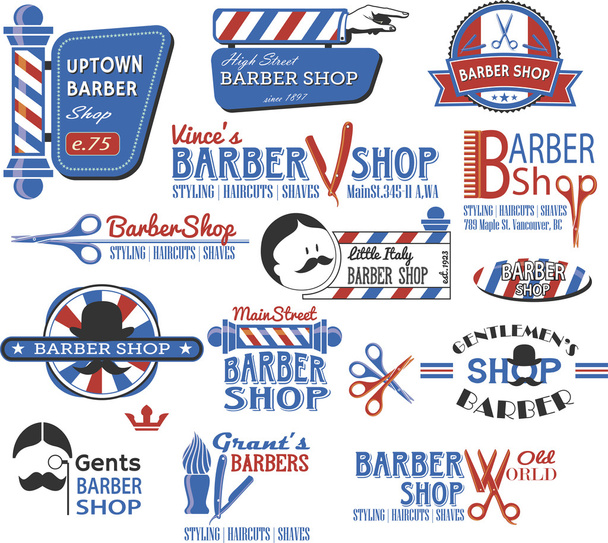 Joukko Barber Shop merkkejä, symboleja ja kuvakkeita
 - Vektori, kuva