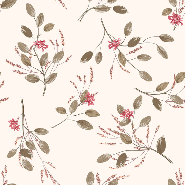 floral background with small tropical flowers and twigs with leaves - Vector, afbeelding
