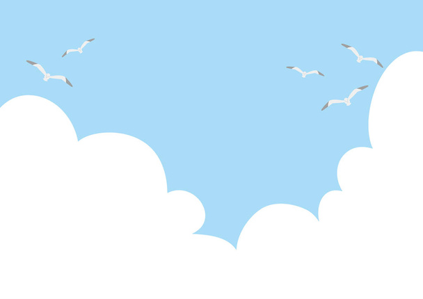 illustration of white clouds, the sky and seagulls flying. - Vector, Image