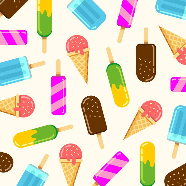 Pattern with colorful isolated ice cream. Hot summer time. Cold food flat vector illustration background - ベクター画像