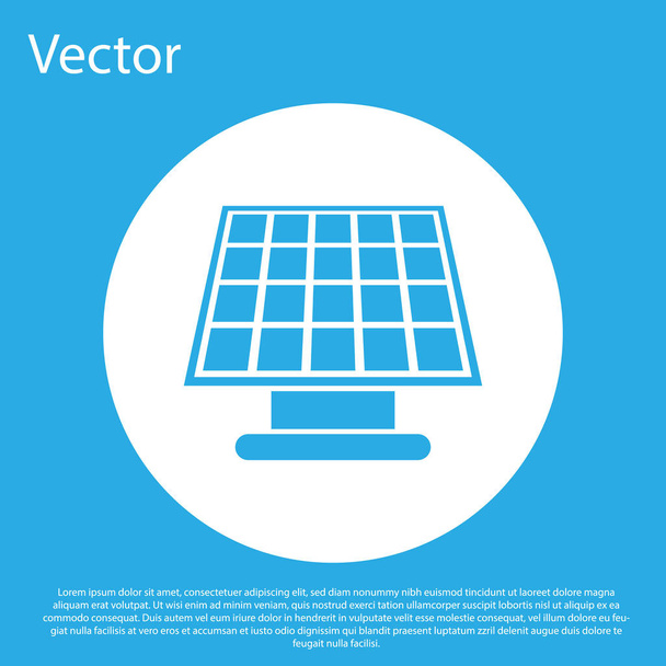 Icono del panel de energía solar azul aislado sobre fondo azul. Botón círculo blanco. Ilustración vectorial
 - Vector, Imagen