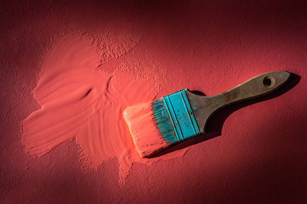 Coral color grunge brush with paint - Fotografie, Obrázek