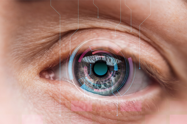 закрытый взгляд человеческого глаза с иллюстрацией данных, роботизированная концепция
 - Фото, изображение