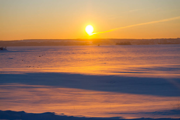 winter sunset over field - Fotografie, Obrázek