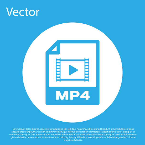 Blauw MP4 bestand document icoon. Download MP4 knop icoon geïsoleerd op blauwe achtergrond. MP4-bestand symbool. Witte cirkel knop. Vector illustratie - Vector, afbeelding
