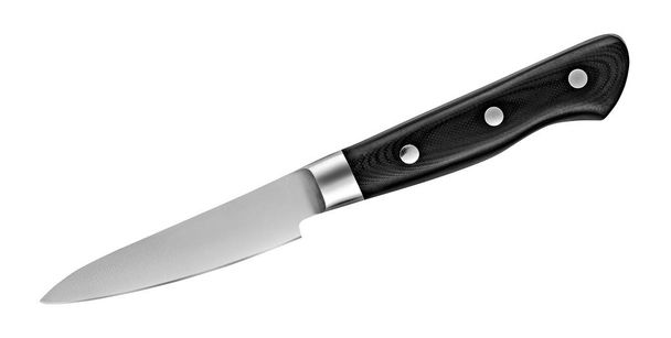 Sebze için Japon çelik bıçağı. Mutfak bıçağı kırpma yolu ile beyaz arka plan üzerinde izole. Üstte görüntü - Fotoğraf, Görsel