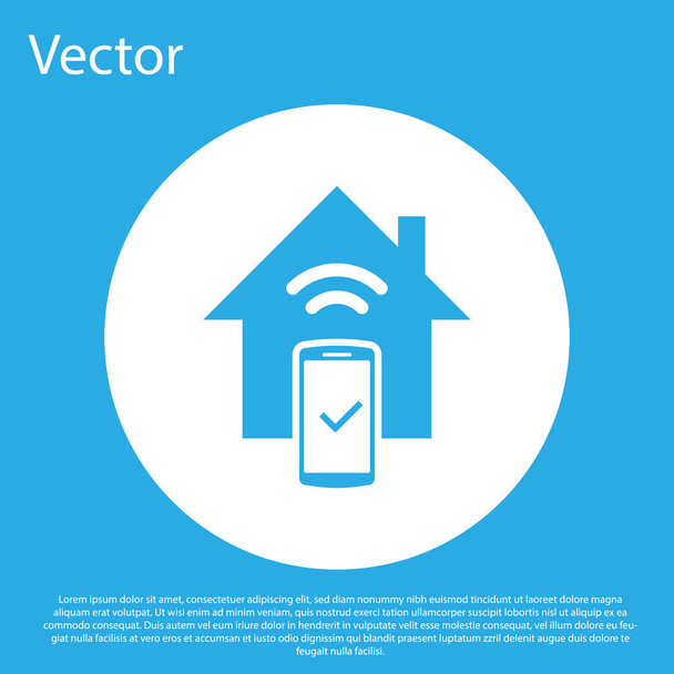 Blauw Smart Home-afstandsbediening systeem icoon geïsoleerd op blauwe achtergrond. Witte cirkel knop. Vector illustratie - Vector, afbeelding