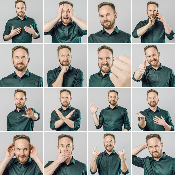 Set of handsome man with different emotions and gestures - Foto, imagen