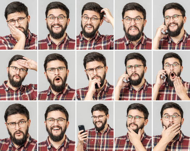 Set of handsome man with different emotions and gestures - Fotografie, Obrázek