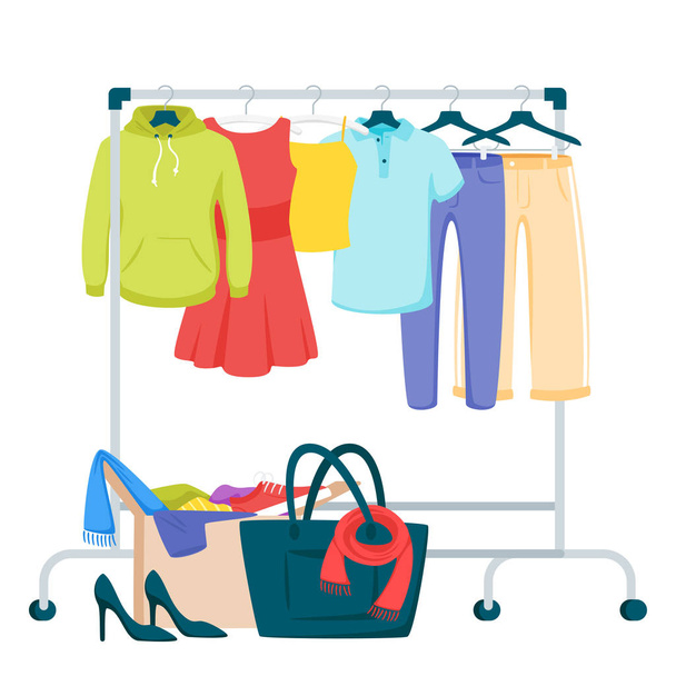 Vêtements et accessoires suspendus à l'illustration vectorielle rack
 - Vecteur, image