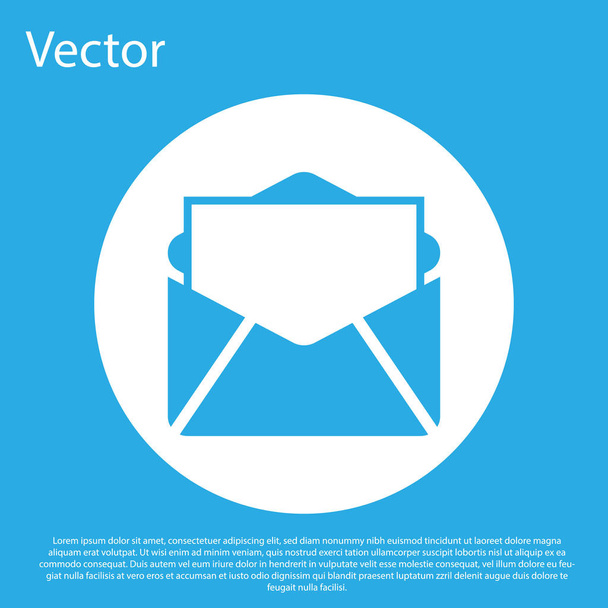 Το εικονίδιο μπλε αλληλογραφίας και ηλεκτρονικού ταχυδρομείου απομονώνεται σε μπλε φόντο. Σύμβολο ηλεκτρονικού ταχυδρομείου με σύμβολα φακέλου. Σήμα μηνύματος ηλεκτρονικού ταχυδρομείου. Κουμπί λευκού κύκλου. Επίπεδη σχεδίαση. Απεικόνιση διανυσματικών φορέων - Διάνυσμα, εικόνα
