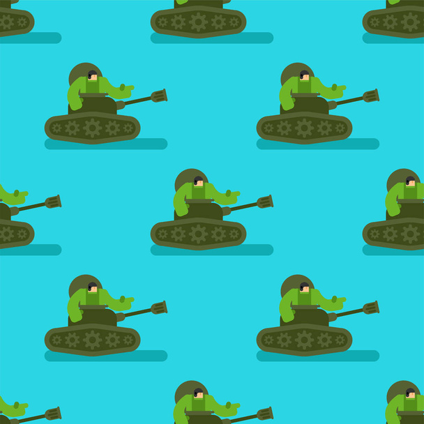 Cartoon tank and trooper pattern seamless. Childrens soldier bac - Vector, Image