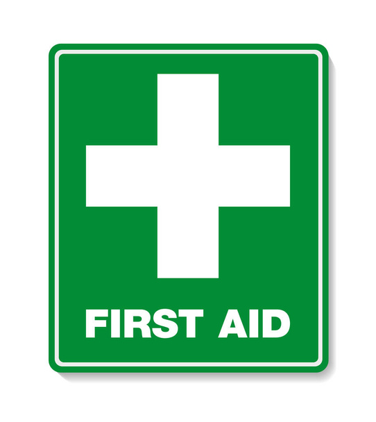 green FIRST AID sign with cross symbol - Vector, Image