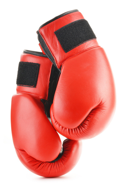 Pair of red leather boxing gloves isolated on white - Foto, Imagem