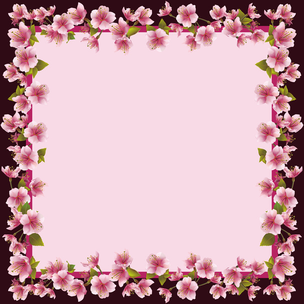 Floral frame with sakura blossom - japanese cherry tree - Vector, Image