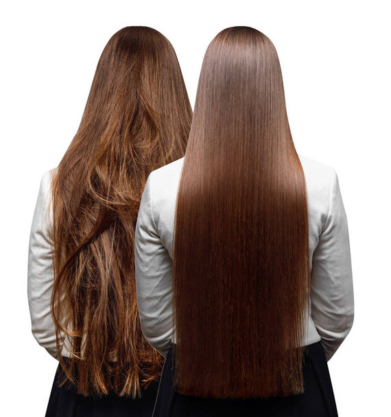 Doente, corte e queratina cuidados com o cabelo saudável. Antes e depois do tratamento
 - Foto, Imagem