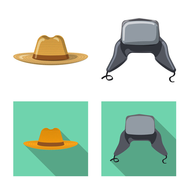 Vector illustration of headgear and cap icon. Set of headgear and accessory stock symbol for web. - Vector, Imagen