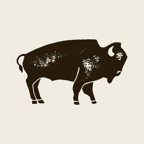 Icono de silueta de bisonte. Vector mano dibujar bisonte símbolo de América en estilo retro con textura grunge
 - Vector, imagen