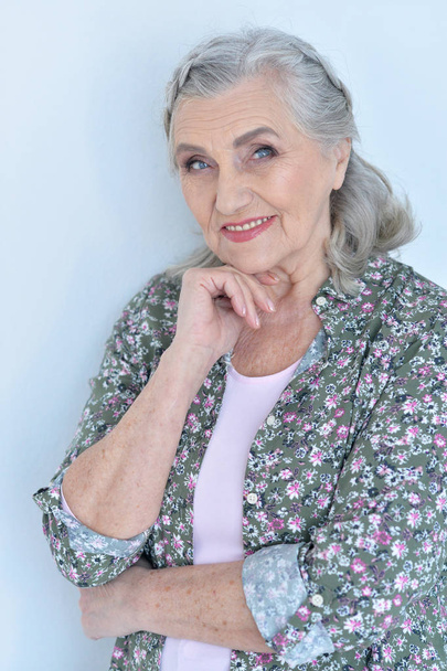 close up portrait of happy senior woman  at home - Fotoğraf, Görsel