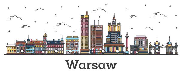 Outline Warsaw Poland City Skyline with Color Buildings Isolated - Vecteur, image