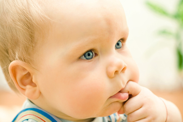 Small cute baby with finger in mouth - Foto, Bild