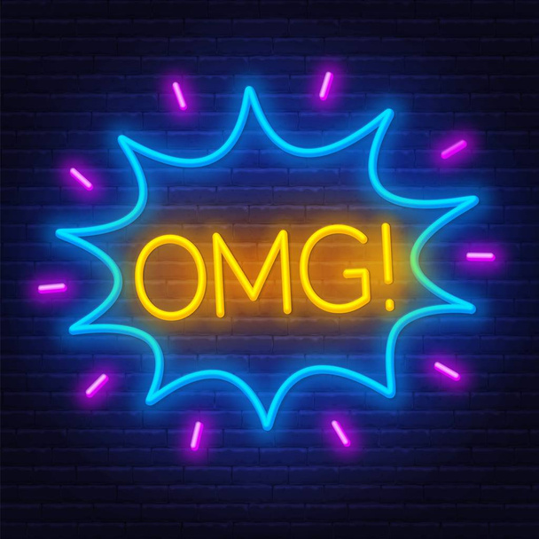 Neon jel OMG-ban test-ra sötét háttér. - Vektor, kép