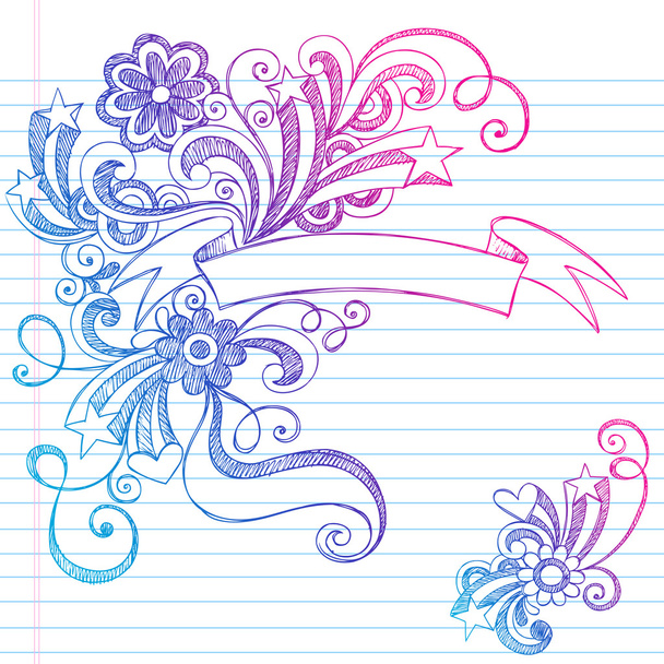 Banner Scroll Sketchy Doodles Vector Diseño de Ilustración
 - Vector, Imagen