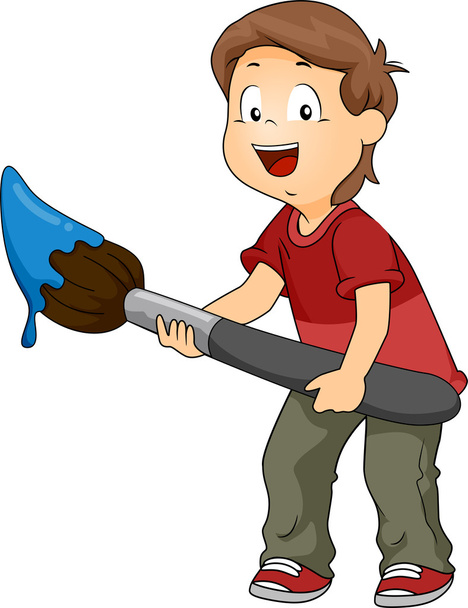 Kid Boy with Big Paintbrush - Фото, изображение