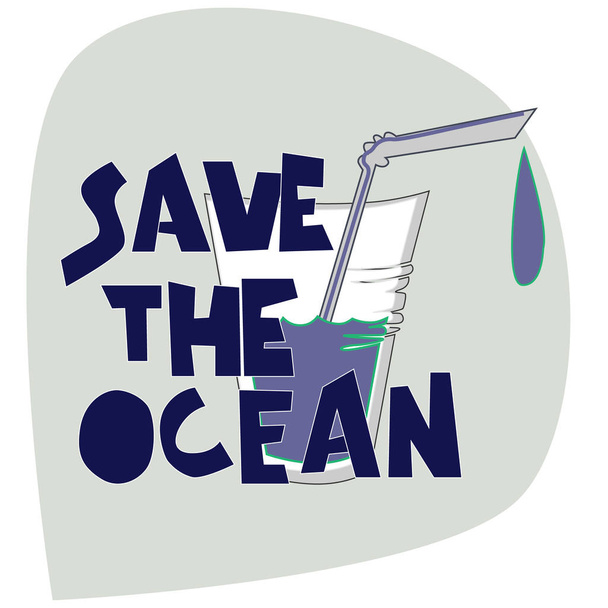 Okyanusu kurtarın. Plastik kirliliği sorunu üzerine İllüstrasyon. Çevre dostu yaşam kavramı - Vektör, Görsel