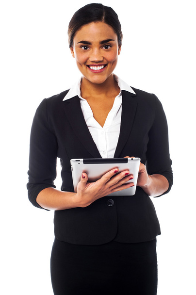 Corporate lady working on tablet device - Photo, Image