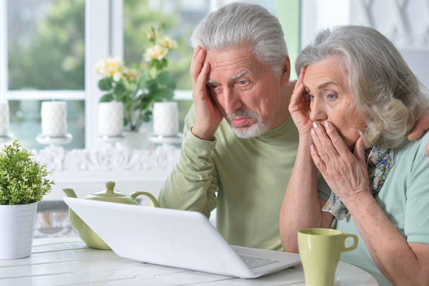  senior couple using  laptop  at home - Foto, Imagem