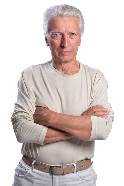 portrait of sad senior man  isolated on white background - Fotó, kép
