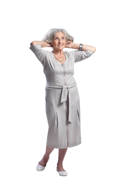 Smiling senior woman isolated on white background - Photo, image