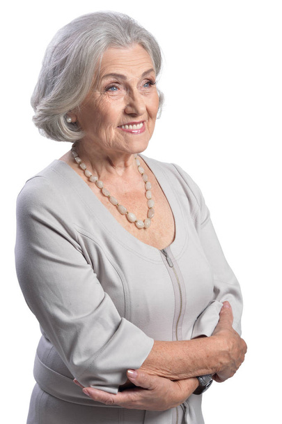 Smiling senior woman isolated on white background - Photo, Image