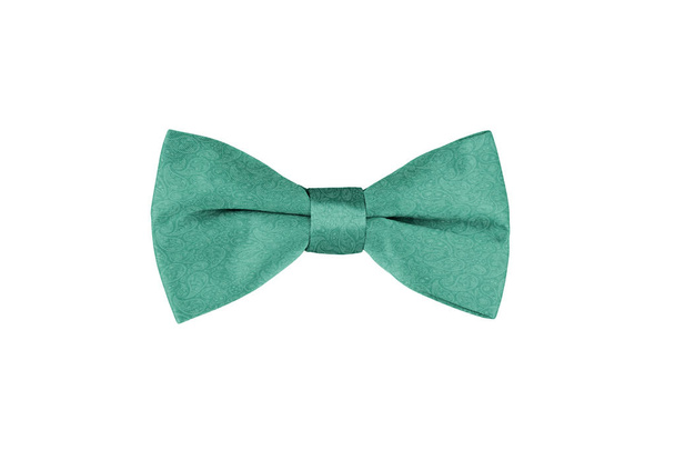 Paisley pattern fashionable turquoise bow tie isolated on white background - Photo, Image